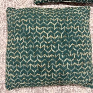 Teal and Cream Patterned Throw Pillow